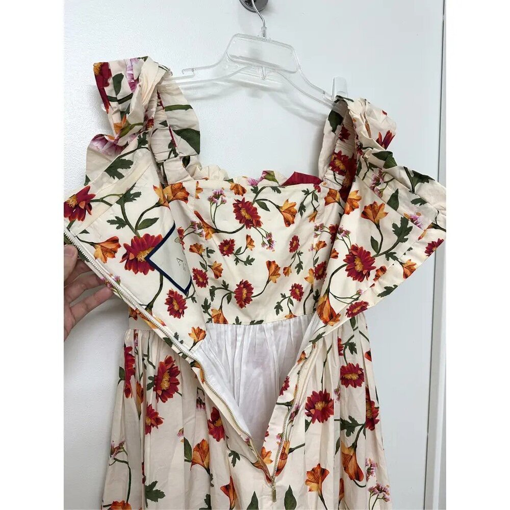 Agua by Agua Bendita Cream Maxi Dress with Red & Orange Floral Print - Picture 4 of 8